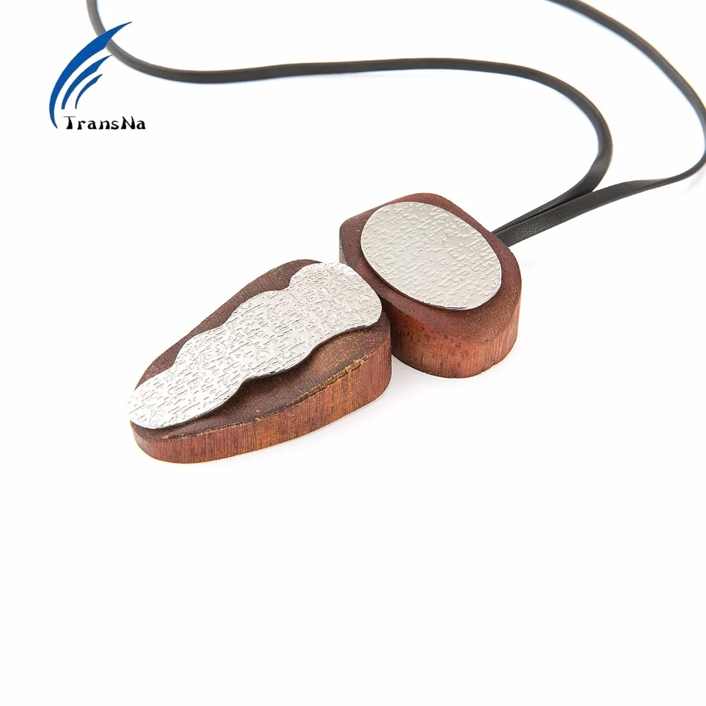 Wood With Copper Pendant Necklaces Fashion Torques Black Leather Rope Chain Choker Long Necklace Women Jewelry | Украшения и