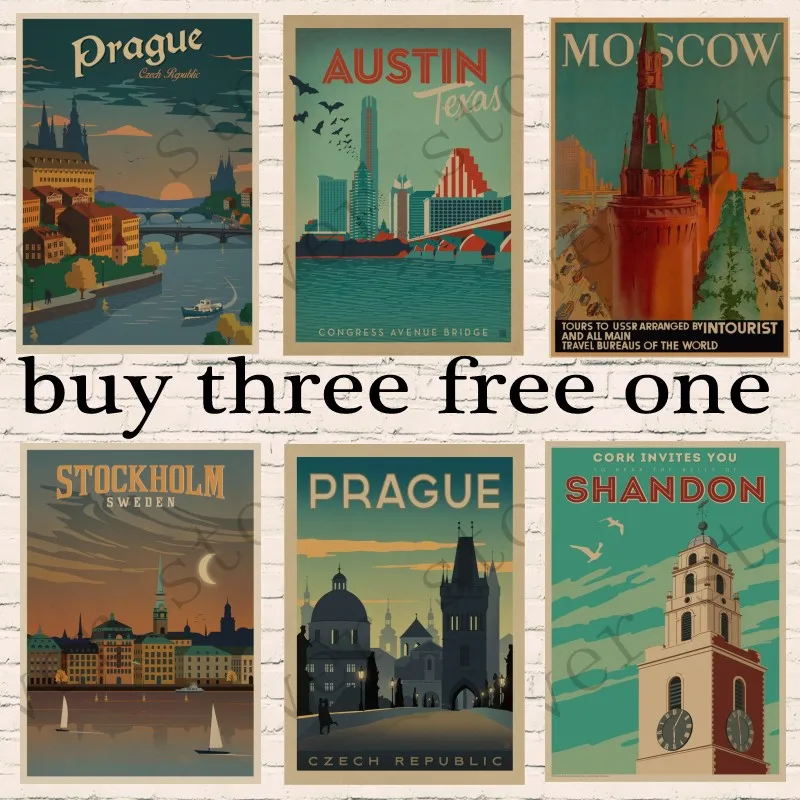 

Moscow / Japanese /famous scenery Travel Propaganda Retro Vintage Kraft Poster Decorative DIY Wall Home Bar Posters Decoration