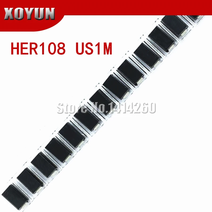100 шт./лот выпрямительный диод HER108 1A 1000V SMA US1M