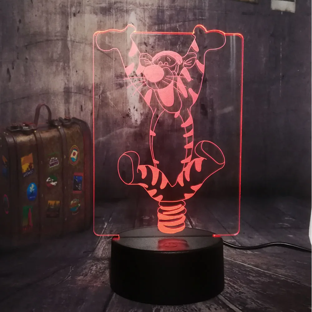 Новый Детский милый прыжка с принтом из мультиков тигр 3D LED RGB светодиодный Ночной