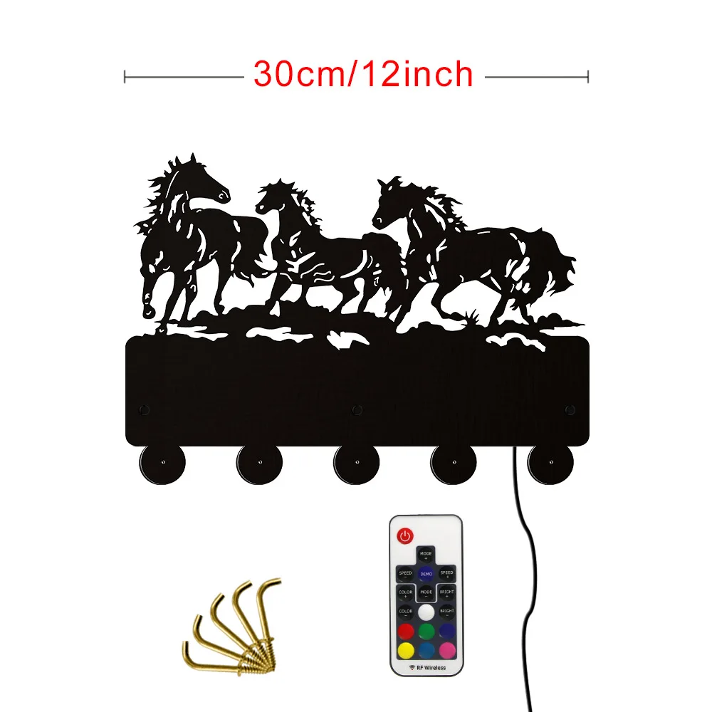 

Animals Household Wall Decor LED Lighted Hooks Multi-color Changing Running Horse Group Wall Coat Bags Clothes Hook Keys Holder