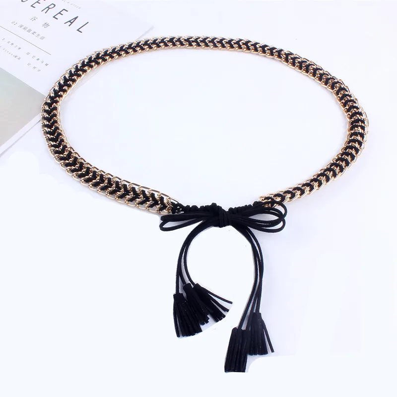 casual fashion waist rope tassel metal chain belts for women dresses female ladies luxury ceinture femme gold silver plated|Женские