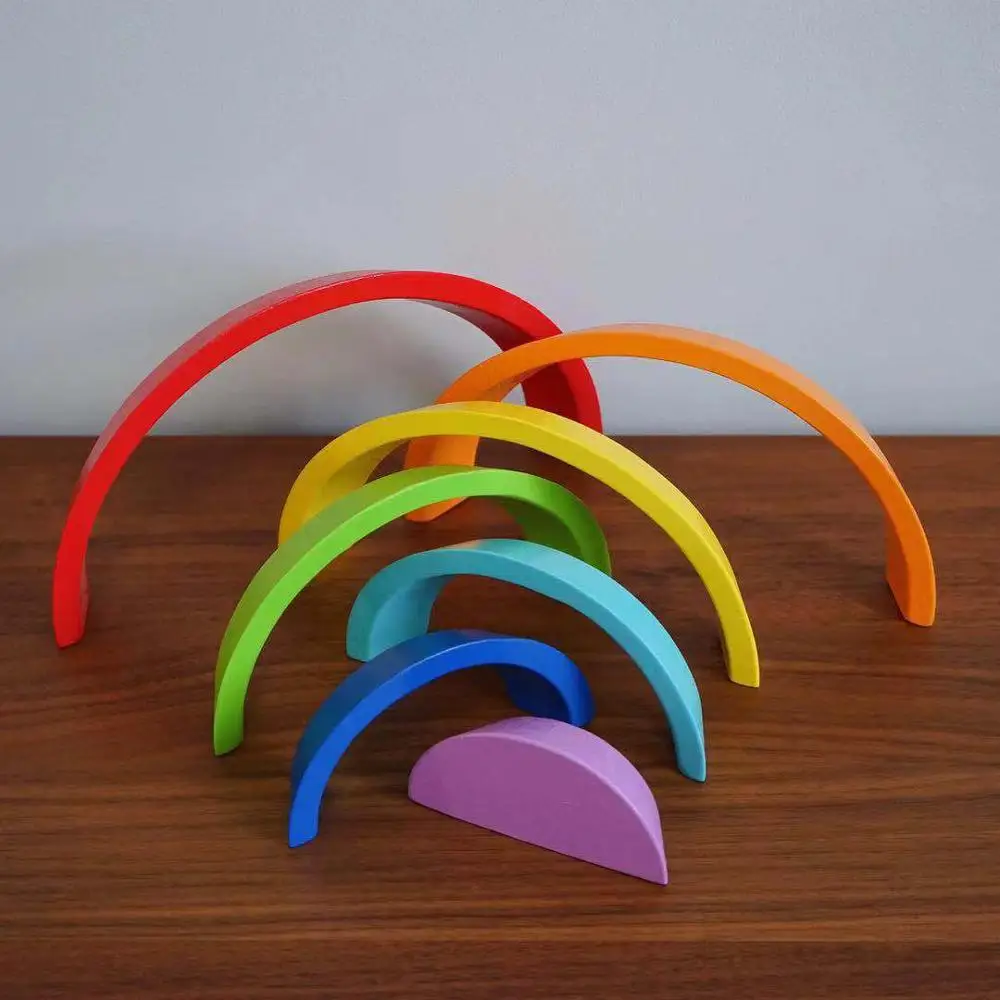 Деревянные радужные детские дошкольные образовательные блоки Набор игрушек