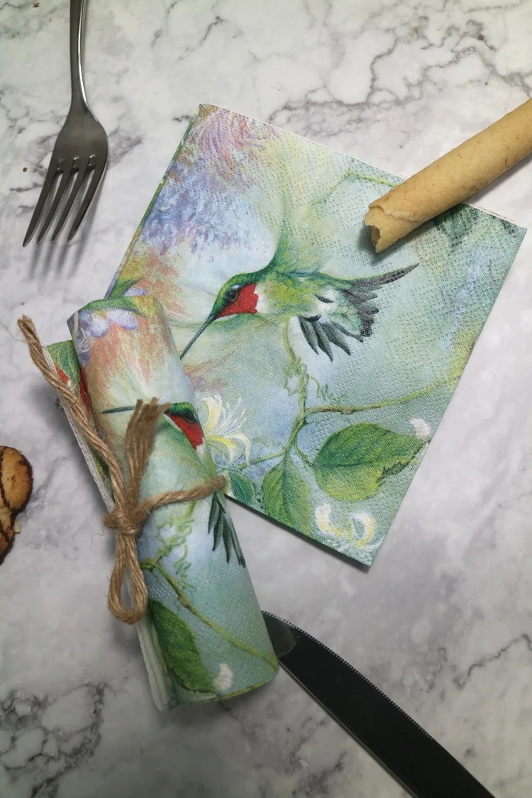 25cm 20 paper napkin tissue cute Hummingbird flower handkerchief oil craft decoupage girl boy kid party wedding serviettes deco