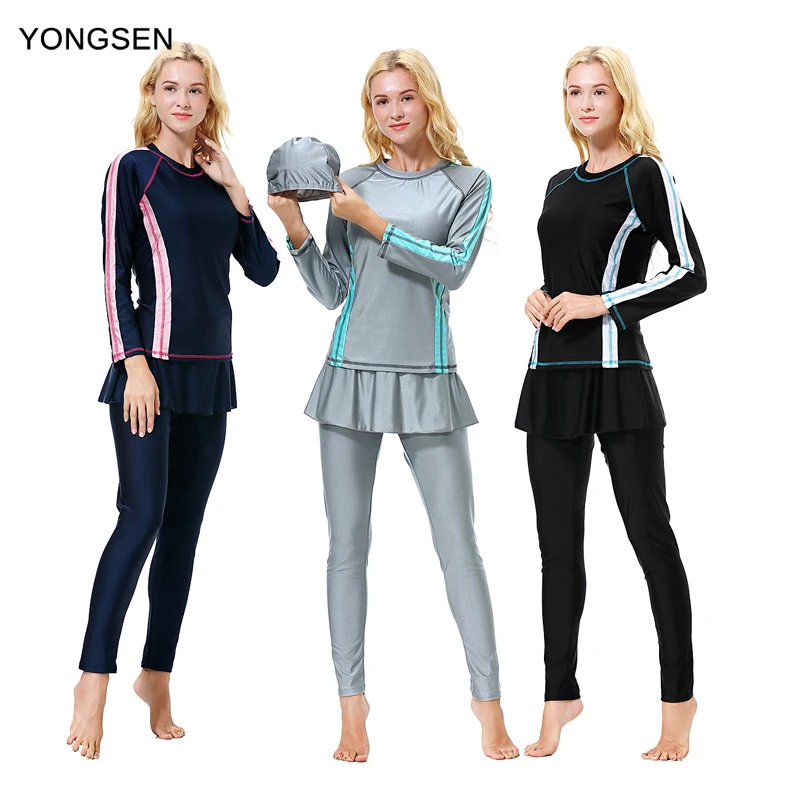 YONGSEN Full Cover Burkinis Islamic Swimsuit Long Sleeve Hijab Beachwear Muslim Swimwear Womens Swimsuits Arab Islam Beach