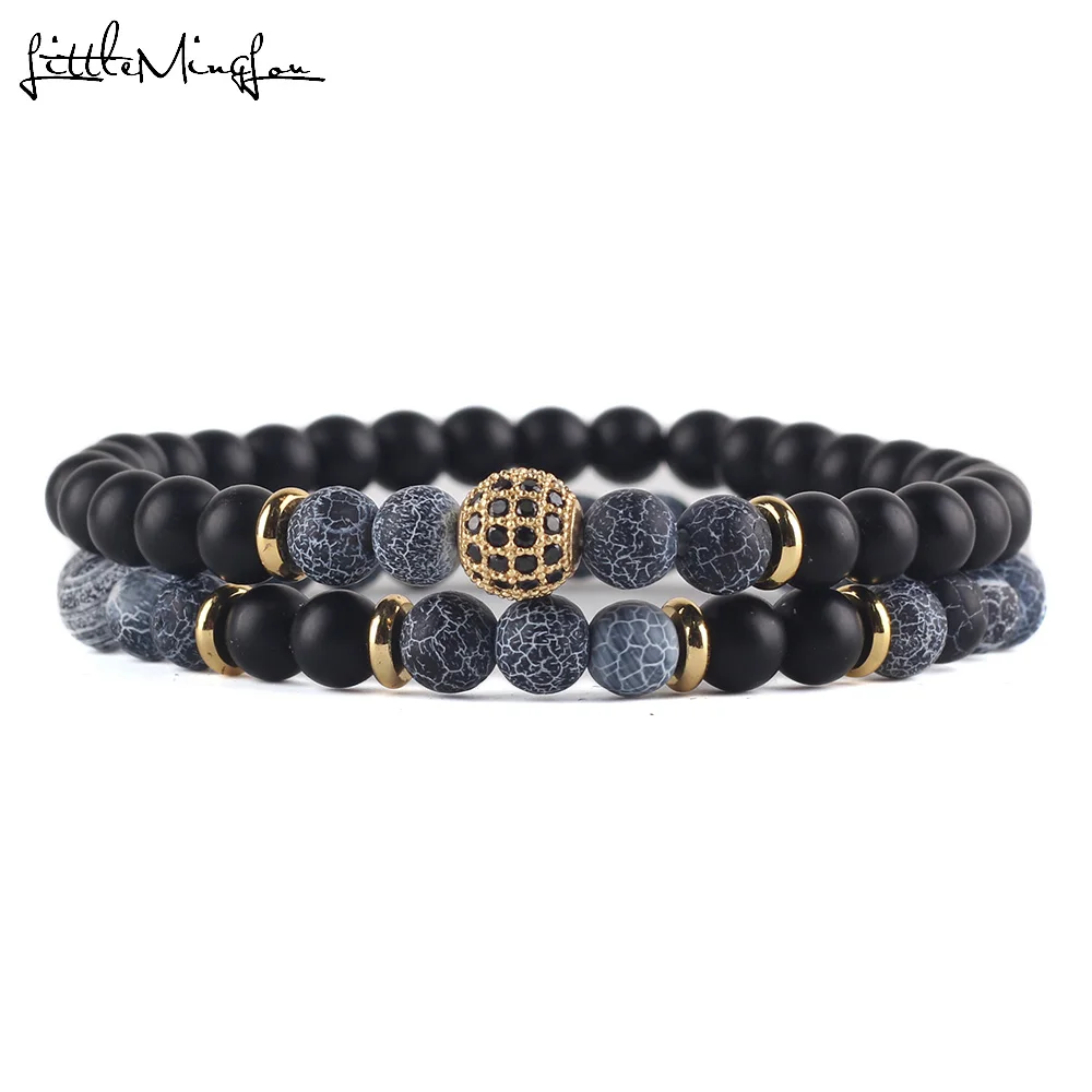 Браслет с бусинами из натурального камня 2 шт./компл. микро закрепка фианита