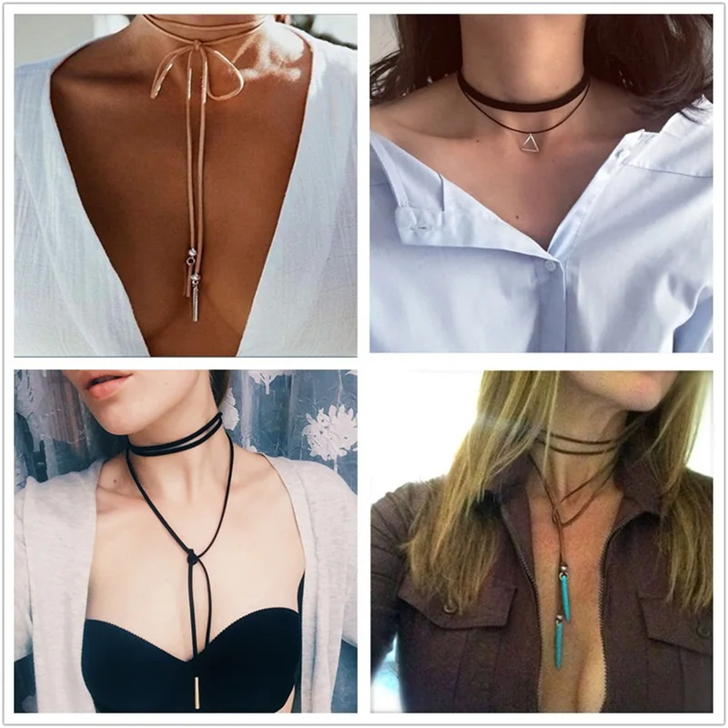 Женское Ожерелье чокер длинное из шерсти черного цвета в стиле панк бархатное