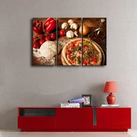 3 pieces brown food picture wall art pizza tomato pepper white paste garlic picture kitchen wall decor painting print on canvas