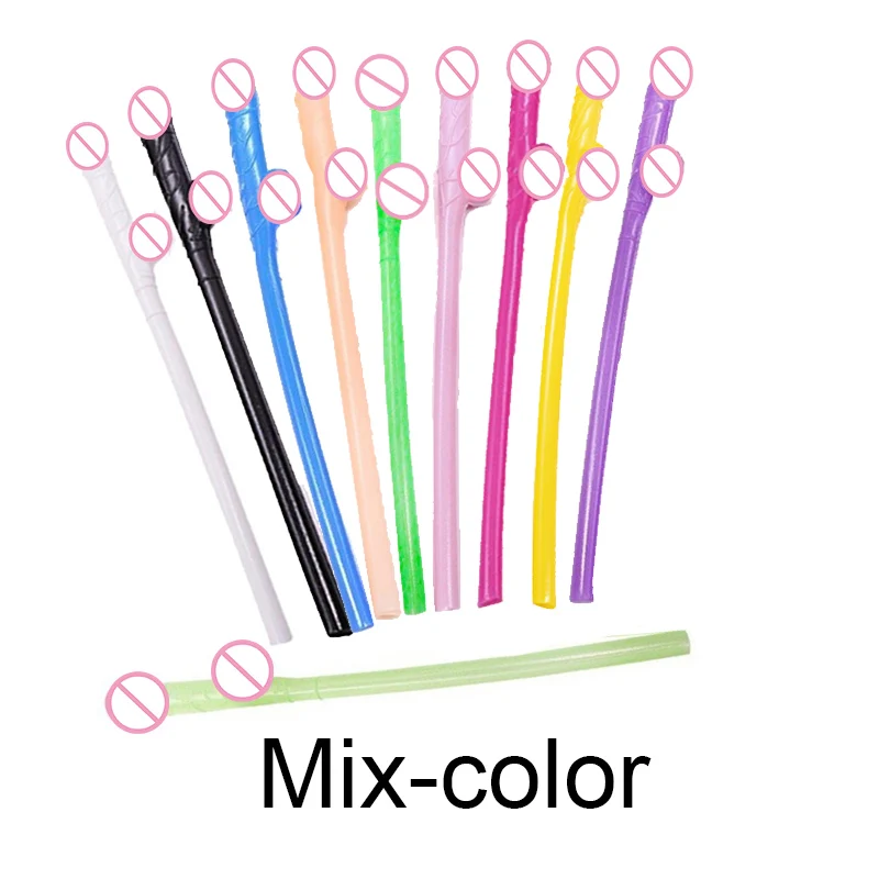mix-color 10 шт трубочки для напитков в виде пениса для девичника Сексуальная Девичья ночь Вилли пенис Новинка Обнаженная соломинка для бара принадлежности для вечеринки-девичника - Цвет: mix-color