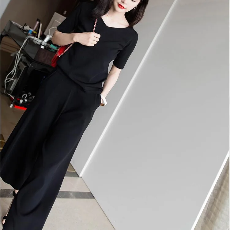 2019 сексуальный летний комплект из 2 предметов женские вязаные широкие брюки +