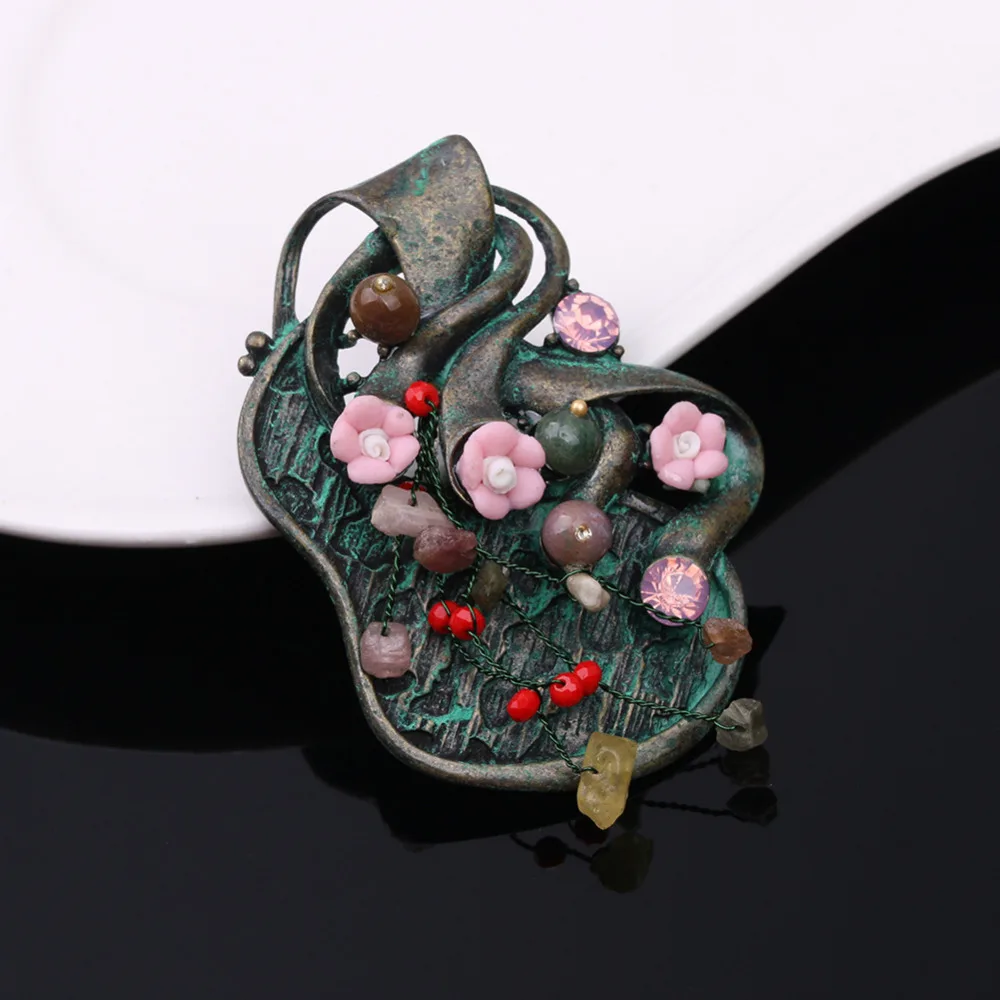 Высокое качество Корея Винтаж Стиль каменные цветы броши для женщин ручной