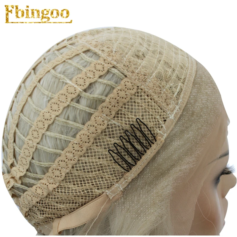 Ebingoo Hair cap+ высокотемпературное волокно натуральный длинный кудрявый платиновый блонд синтетический парик на кружеве с бесплатной частью