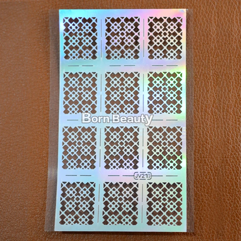 1sheet Silver Hollow Nail Art Template Stencil Stickers Fish Scale Vinyls Image Polish Design Guide Manicure Tools | Красота и