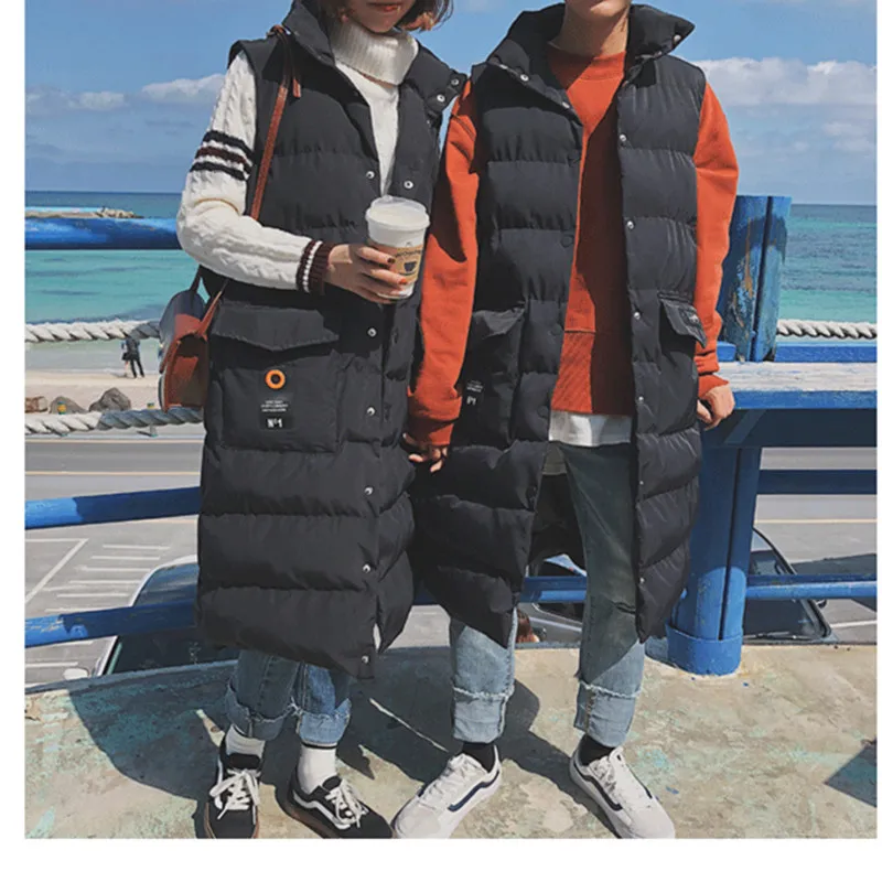 Толстый теплый зимний X Long Parkas жилет мужской корейский стиль Черная куртка без