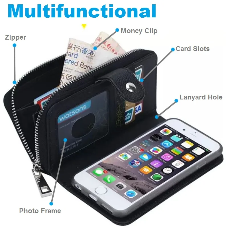 Чехлы бумажники LANCASE для iPhone 12 PRO 7 кожаный флип чехол съемный бумажник на молнии