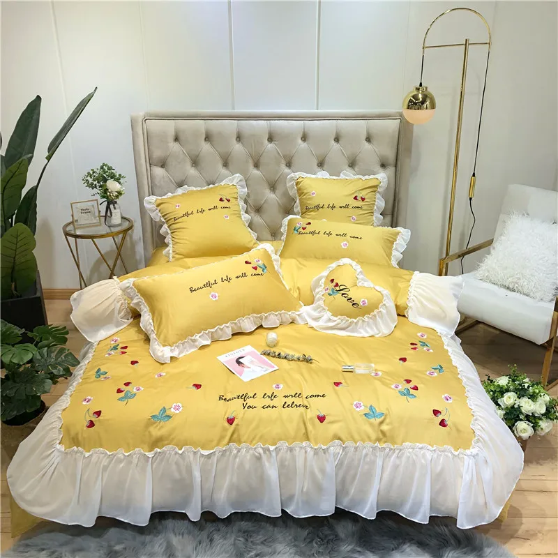 Little Daisy embroidery Bedding Sets girls Beddingset egyptian cotton Bed Linen Duvet Cover Bed Sheet Pillowcase/bed Sets 4/7pcs