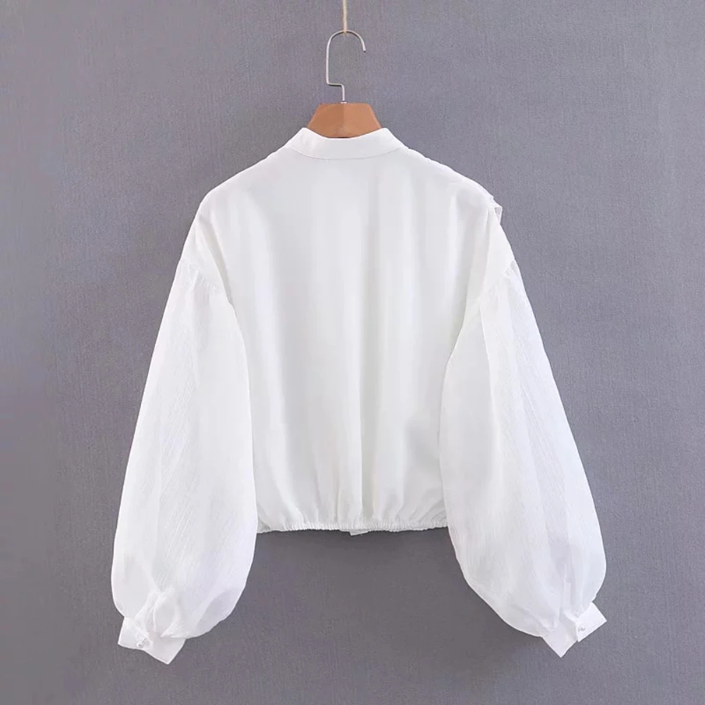 Блузка Klacwaya женская шифоновая из органзы модная рубашка оверсайз с оборками