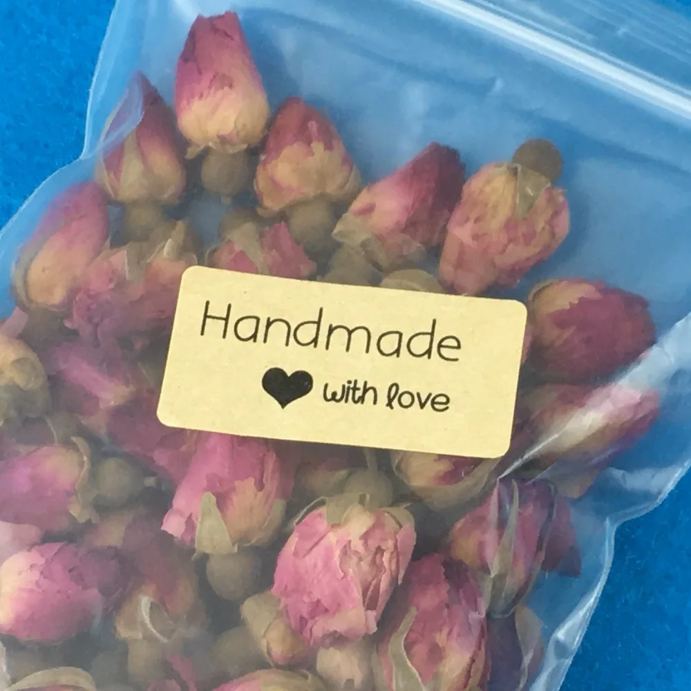 Наклейки ручной работы с надписью Handmade with love 500 шт. 4 х2 см бумажные самоклеящиеся