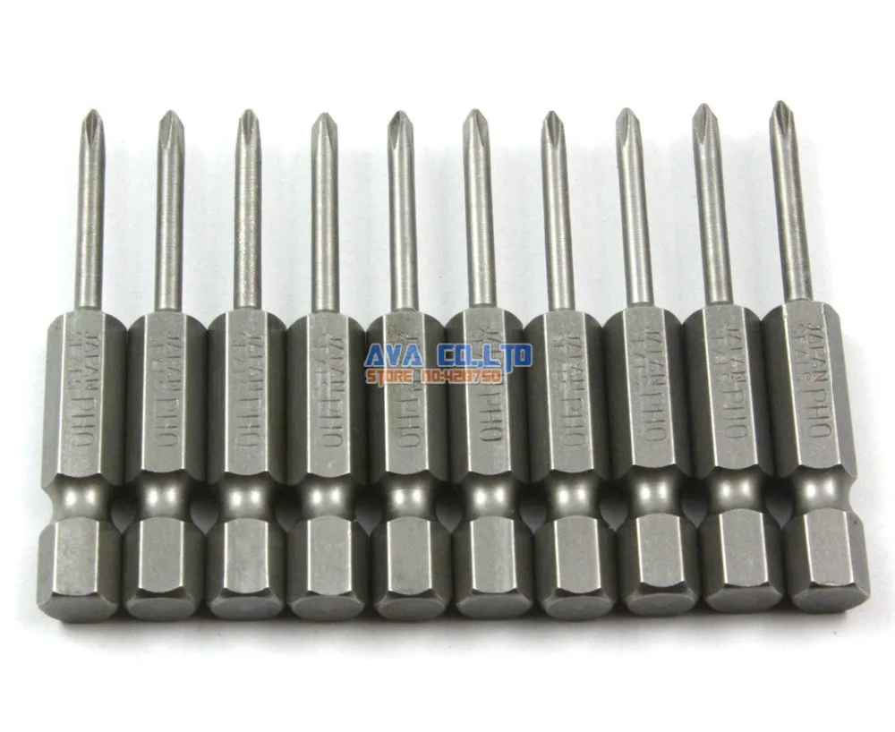 

10 Pieces Magnetic Phillips Screwdriver Bit S2 Steel 1/4" Hex Shank 50mm Long 2.5mm Diameter PH0 (50mm x 2.5mm x PH0)