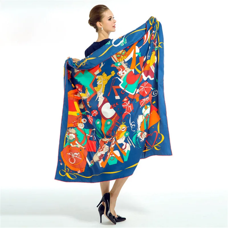 Twill Silk Women Scarf European Fashion Bags Ribbons Print Square Scarves 130*130 cm Brand High Quality Gift Luxury Shawl | Аксессуары