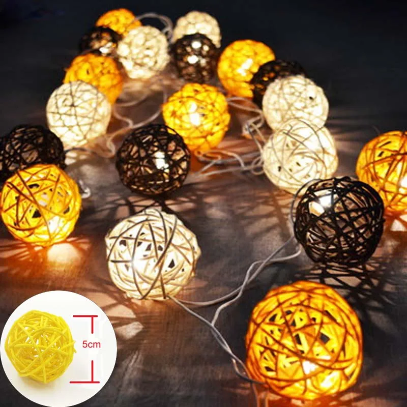 2M Christmas Lights Outdoor Guirlande Lumineuse Led String Fairy Warm White Rattan Ball Garland Luces Decorativas | Освещение