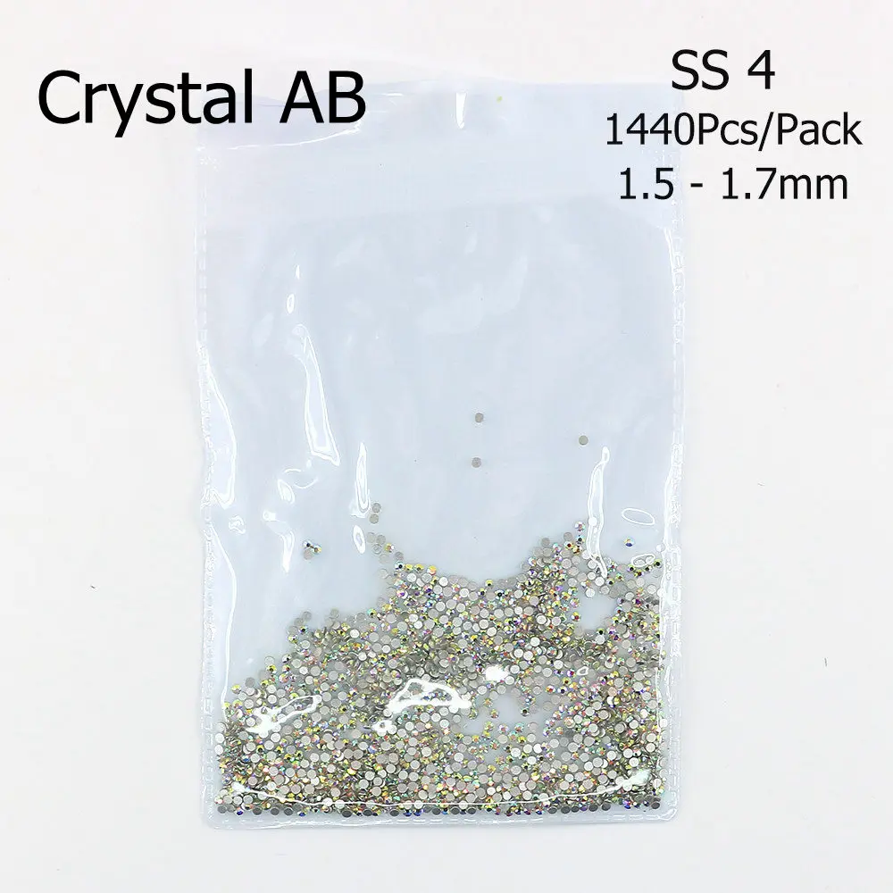 Crystal AB SS4 3D кристаллы для ногтей, прозрачные стразы разных размеров, стразы для дизайна ногтей, дизайнерские стразы, камень, украшение для маникюра, 1440 шт/упаковка - Цвет: Crystal AB SS4