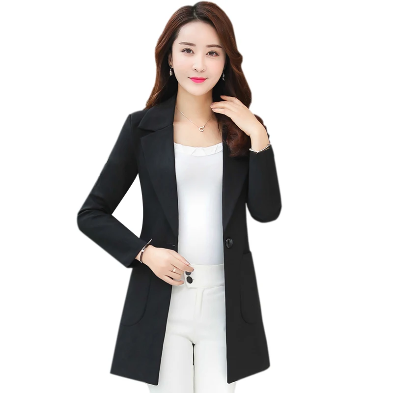 

Весенне-осенний новый качественный маленький костюм в длинном разрезе, большой размер, тонкий Однотонный женский костюм JQ2