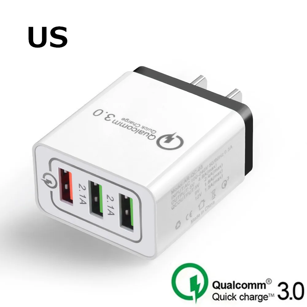 Black-US Быстрая зарядка 3,0 USB зарядное устройство EU US plug Charge QC3.0 Быстрая зарядка 3 порта дорожное настенное зарядное устройство для iPhone samsung Xiaomi huawei - Тип штекера: Black-US