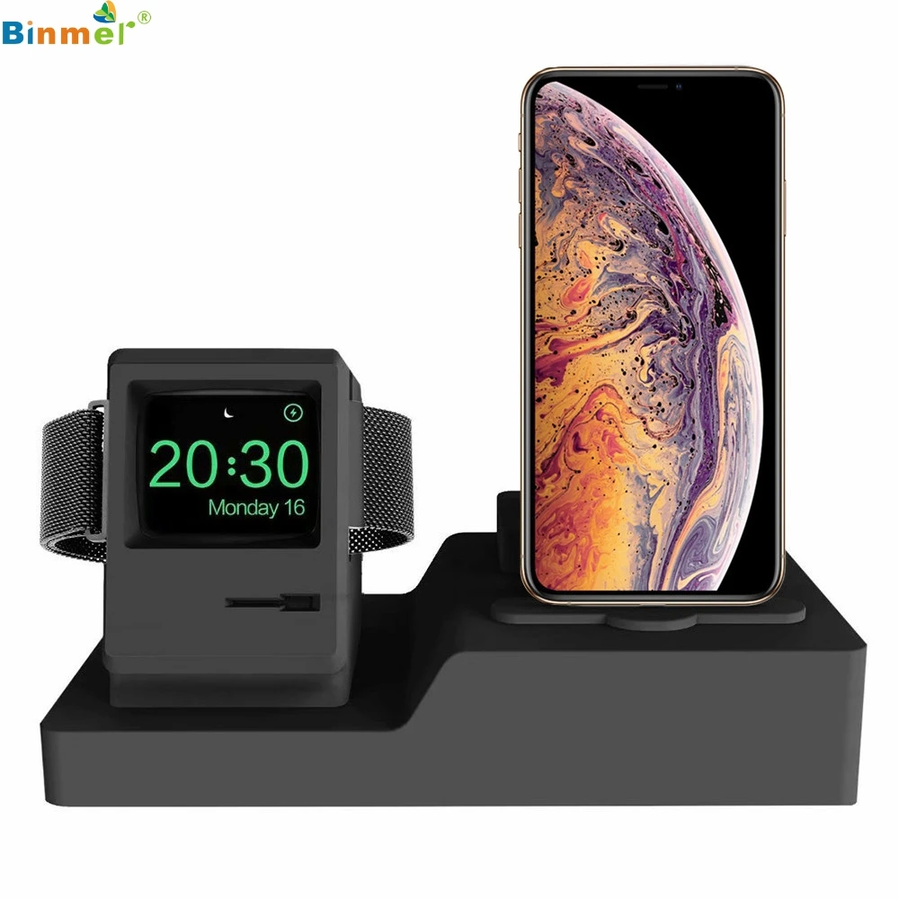 Binmer Silicone smart watch charging stand 3-in-1 built-in USB port for home office unique personality charger Iphone | Электроника