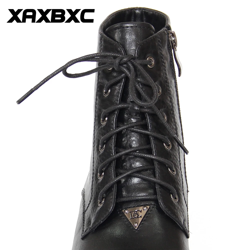 XAXBXC/Кожаные броги в британском ретро-стиле; оксфорды; короткие ботинки; женская обувь; Черная повседневная женская обувь на шнуровке с круглым носком ручной работы