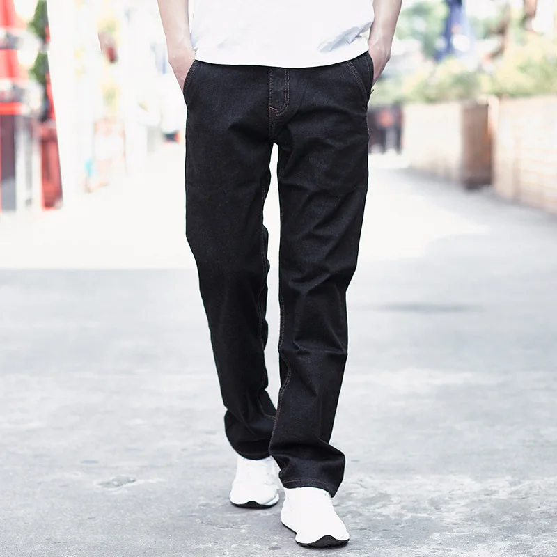 IEMUH Plus Size Man Jeans Denim Casual Middle Waist Loose Long Pants Male Solid Straight For Men Classical 28-48 | Мужская одежда