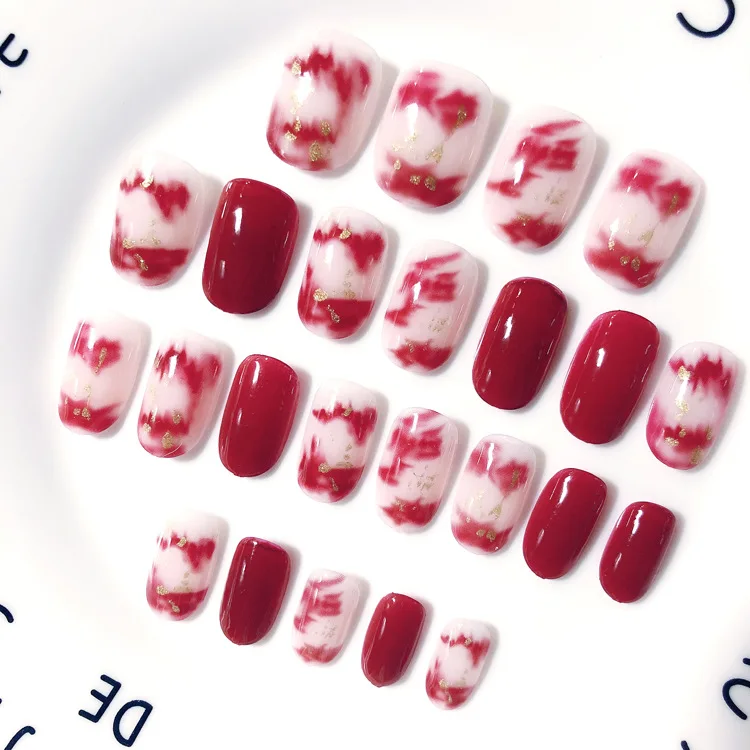 2018 Новые Модные накладные ногти красный чистый цвет 24 шт маленькие аксессуары