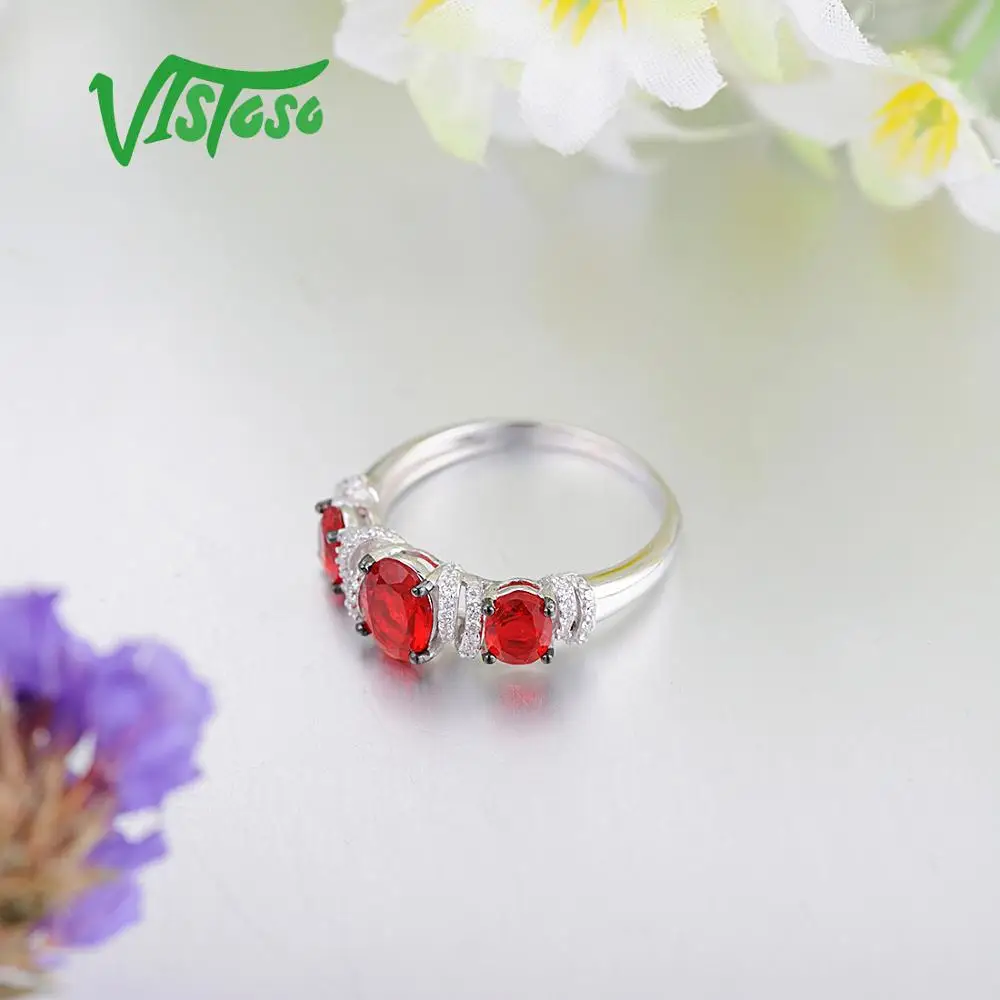 VISTOSO 925 пробы серебряные кольца для женщин Красный Кристалл круглый белый