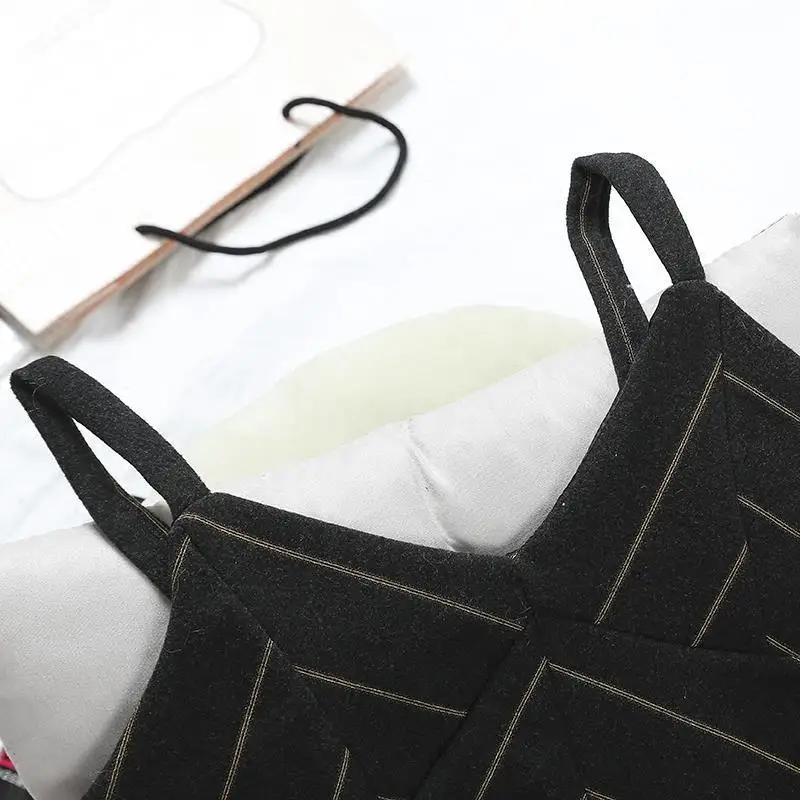 women Winter Hiver High Waist Suspenders Striped Korean Strapless Woolen Uzun Pants Trousers | Женская одежда