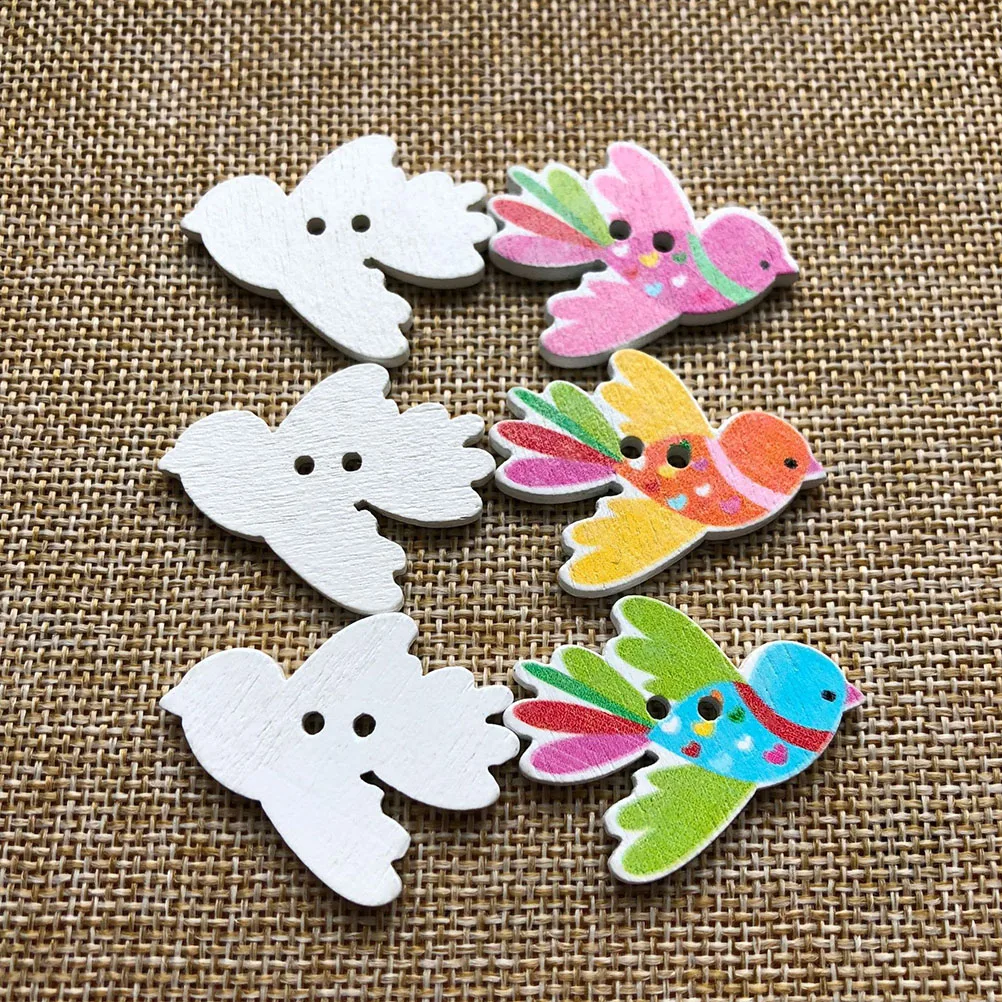 50 Pcs 35*27mm Wooden Buttons Random Mixed DIY Bird Painting 2 Holes Wood Button for Sewing Clothing Crafting | Дом и сад