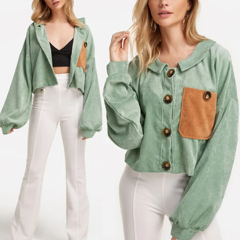 Новинка 2018 осенне зимняя женская куртка пальто вельветовый топ с передними