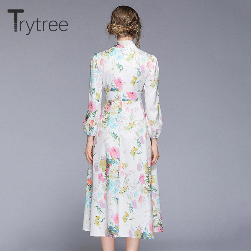 Trytree лето осень Романтическое Платье-рубашка с цветочным принтом женские платья