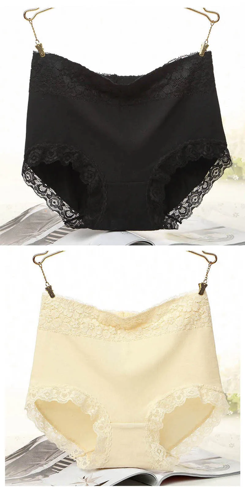 2шт сексуальные кружевные трусики для женщин бесшовные трусы из хлопка размера плюс белье стринги с высокой талией одноцветные трусы нижнее белье XXL# D