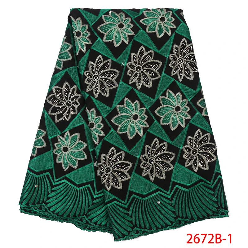 

African 100% Cotton Lace Fabric with Stones Swiss Voile Lace in Switzerland Nigerian Cotton Dry Lace for Wedding Party APW2672-1