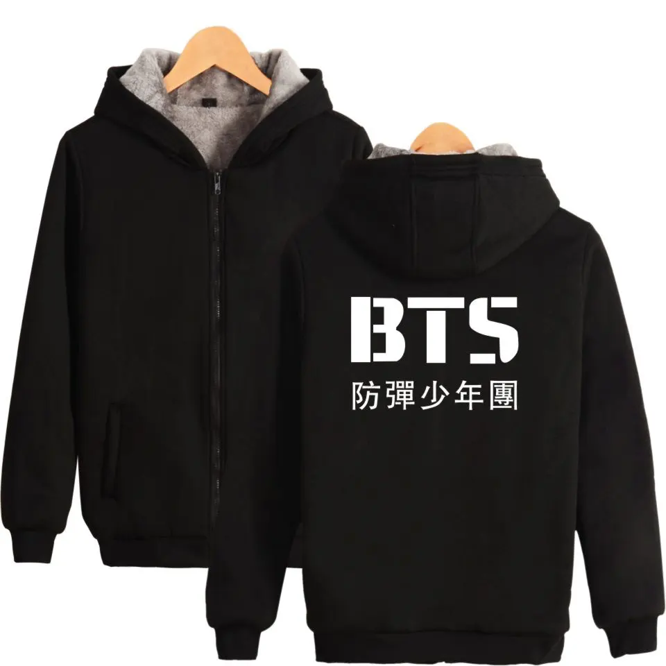 2018 новые зимние толстовки поп BTS Для женщин/Для мужчин напечатаны толще пух
