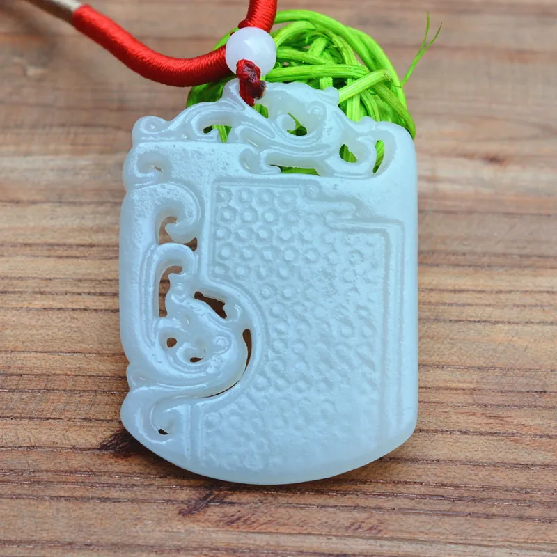 

Wholesale high quality Natural HETIAN Stone White Hollow-out Hand Carved Chinese Dragon Phoenix Pendant Necklace Men's Jewelry