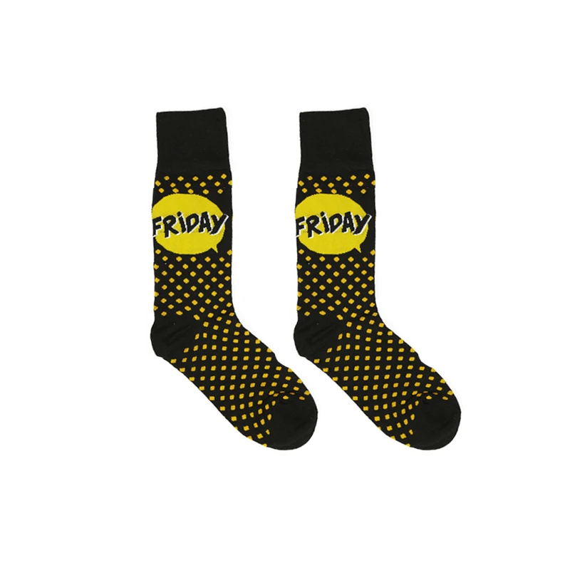 PEONFLY мужские носки мультфильм рыбья кость Череп Геометрическая волновой точки решетки нашивки Забавный Harajuku Хип-хоп счастлив мужской хлопка спортивные носки - Цвет: Yellow black