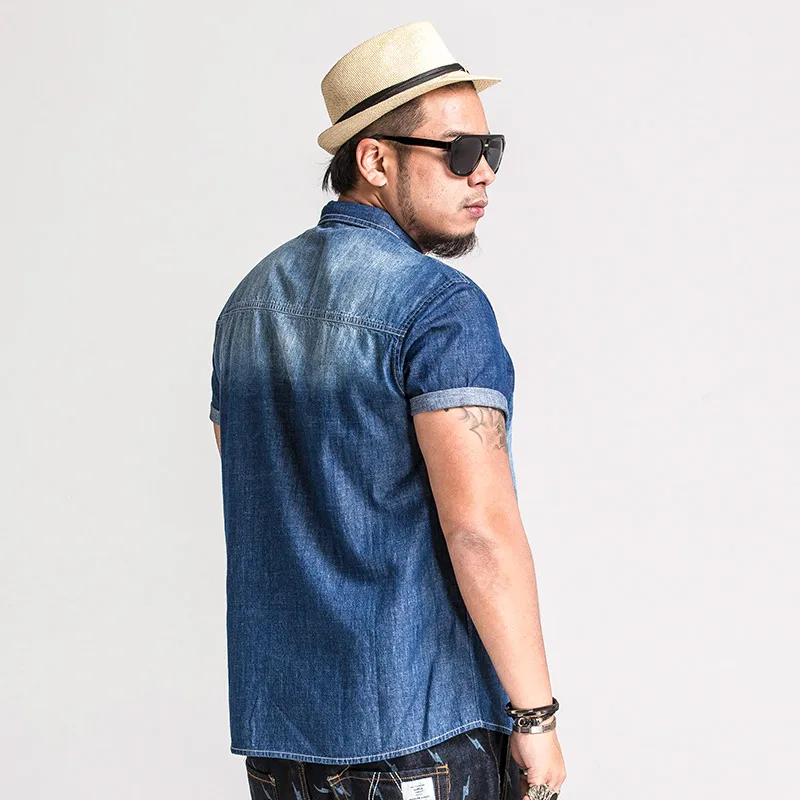 Моды для мужчин shirt2017summer хип-хоп мужчины джинсовые рубашки с коротким рукавом