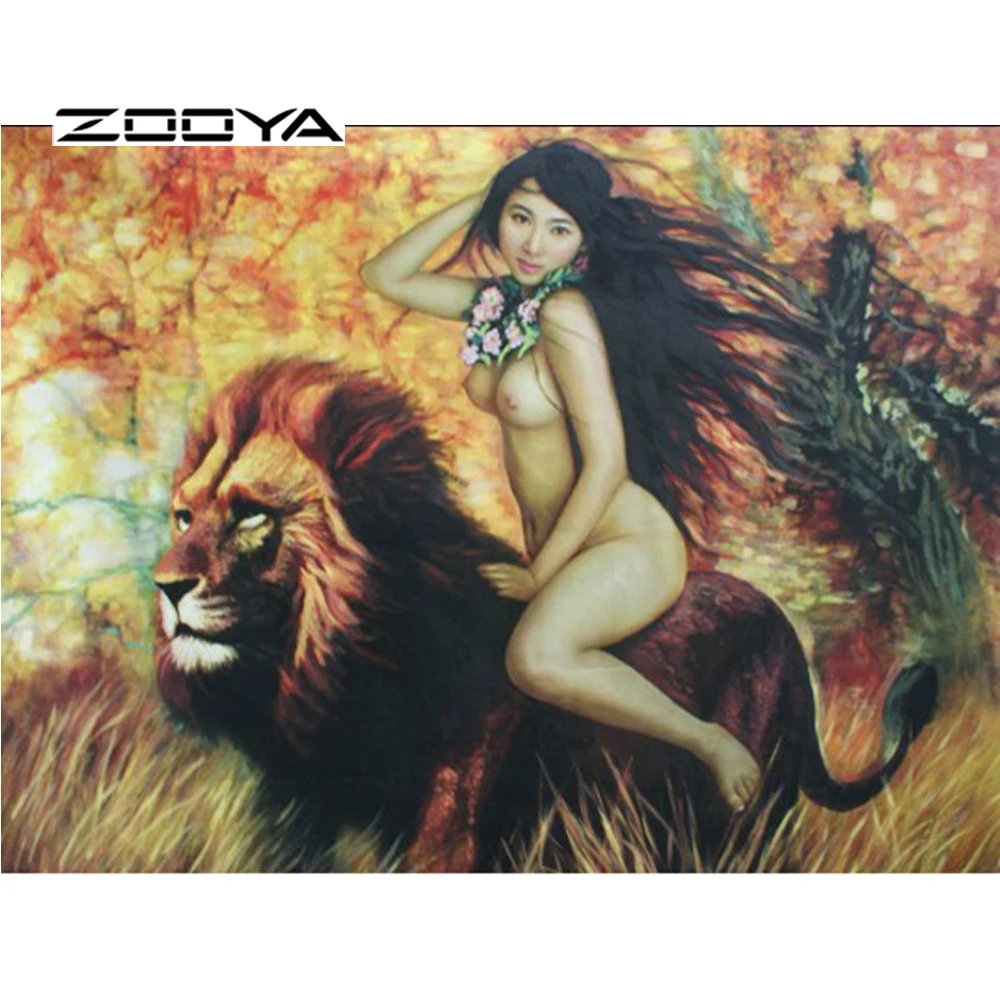 

ZOOYA Diy Diamond Painting Animal Lion & Beauty Square Drill Full Rhinestone Pasted Painting Cross Stitch Home Decor F112
