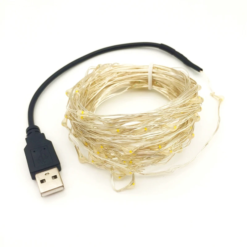 Светодиодная гирлянда 5 м 10 В USB питание уличная теплая белая медная проволока