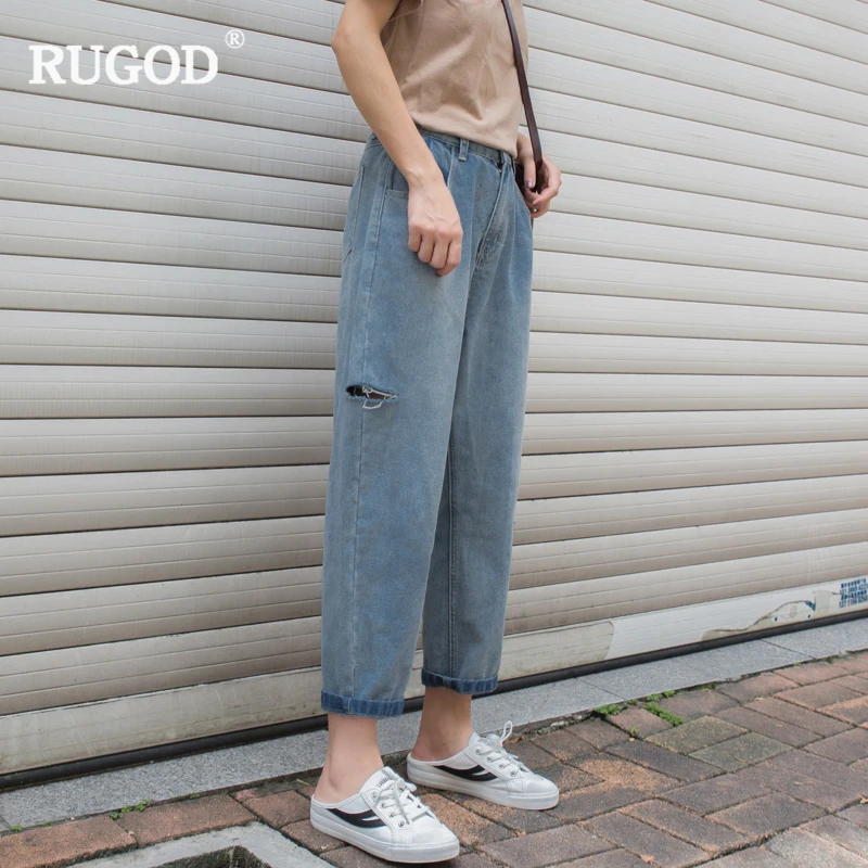 Rugod 2018 новые осенние джинсы для женщин в стиле бойфренд винтажная одежда рваные