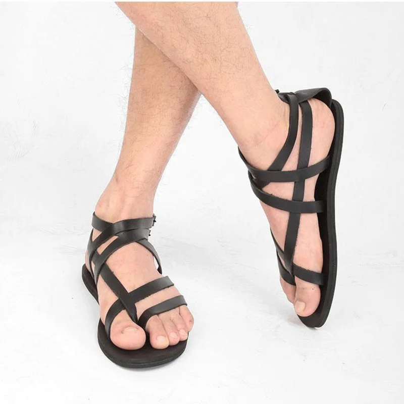 

2020 Men Beach Genuine Leather Sandals Rome Men Shoes SUMMER Sandal Shoes Black&Brown Gladiator Sandalias Mujer, Big Size 46