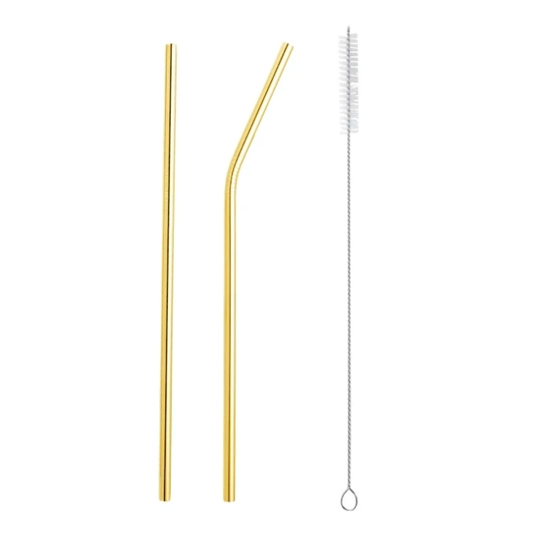 Gold 3PC 304 из нержавеющей стали металлическая соломинка многоразовые соломы+ 1 щетка экологически-безопасные соломинки прямой изгиб щеточка для чистки бар вечерние accessories20Oz - Цвет: Gold 3PC