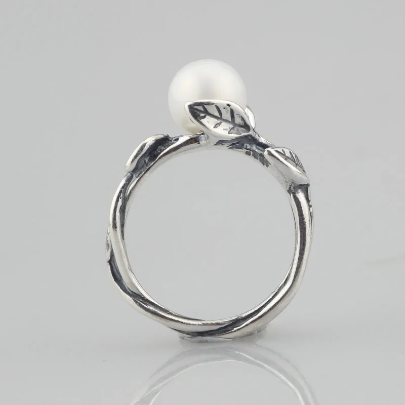 Кольцо с натуральным пресноводным жемчугом листьями Стерлинговое Серебро 925