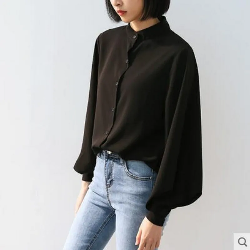 Блузка женская с длинным рукавом фонариком модная однотонная элегантная офисная